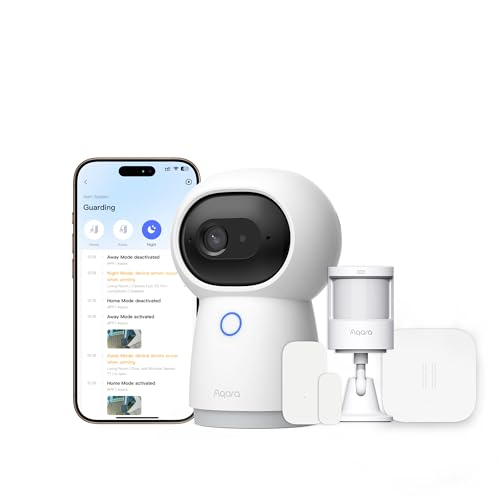 Aqara Home Security System Kit Y100-4-Stück Drahtloses Heim-Alarmsystem mit 2K Kamera-Hub G3, 3 Smart Sensors, Lokale Automatisierung & 24/7-Alarm, Unterstützt HomeKit, Google Home, Alexa