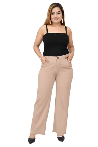 Image of Women's Wide Leg 4-Way Stretch Stripped Business Casual Pants Flexi Waist Wrinkle Resistant
