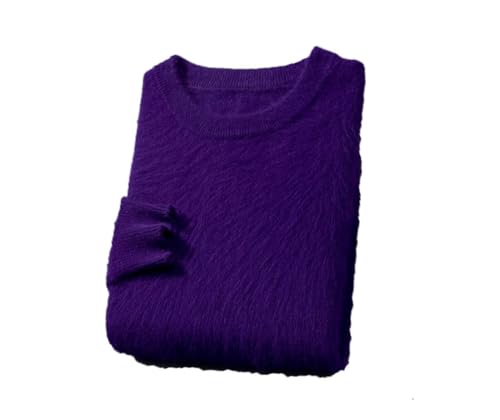 Men 100% Wool Round Neck Sweater Fall-Winter Loose Knit Jumper Warm Top Large Size