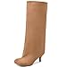 vimitty Women's Knee High Boots for Women Fashion Wide Calf Square Toe Kitten Pull On Slouchy Long Booties