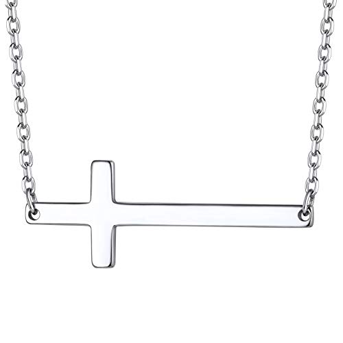 ChicSilver Collar Cruz Horizontal Plata de Ley 925 Mujer Colgante Oro Blanco Religión Cristiano Joyería Elegante Familia