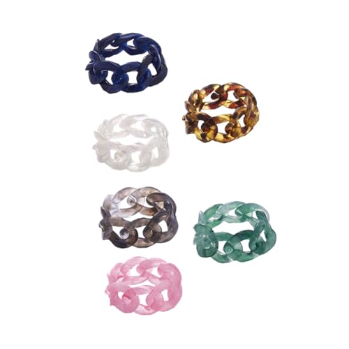 TOVINANNA 6pcs Resin Chain Rings Finger Jewelry for Unique Style for and Festivals Skin Friendly Material Creative Design Random Color