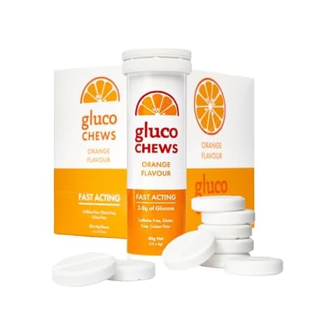 Glucology 6X Orange Glucochews (6 x 10) - Fast-Acting Glucose Chews, 3.8g Each - Boost Energy and Blood Sugar Levels - 10 Chews in Portable, Refillable Tube - Gluten-Free, Fat-Free, Caffeine-Free Cover