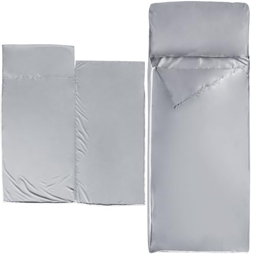 Sleeping Bag Liners with 2 Way Zipper Adult Sleep Sack Travel Sheets for Hotel/Hostels/Business Trips Lightweight Single Camping Sheet Sleep Bag Liner Warm & Cold Weather Gray
