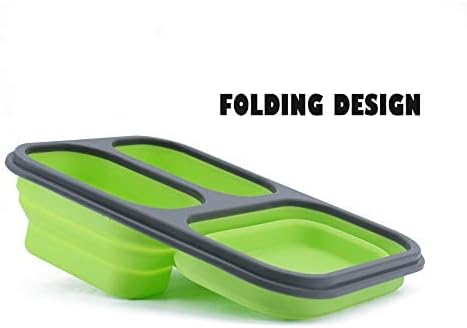 Miniatura 5 de Paquete de 3 loncheras plegables, almacenamiento de alimentos de silicona con compartimentos de 123 y utensilios (paquete de 3 unidades, color