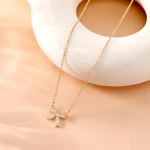 TIESOME Goldene Halskette Damen, Kette Damen Schleifenhalskette Zierliche Verstellbare Chokerkette Süße Kleine Kette Schleife Für Frauen Anhänger Eleganter Schmuck Geschenk Trendiges