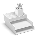 Super Stacked Desk Set, White (Letter Trays, Accessory Tray, This + That Tray, Pen Cup, Signature Ballpoint Pens)