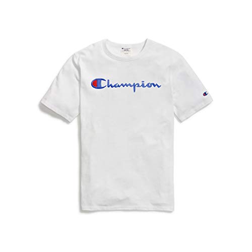 Champion Men's Classic Jersey T-Shirt Embroidered Logo Cotton Tee Men L White