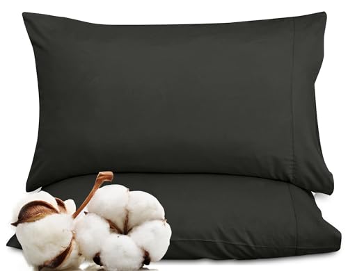 Image of ROYALE LINENS 300 Thread Count 100% Long Staple Combed Cotton Pillowcases Set of 2 - Ultra Soft- King Bed Pillow Cover - 20 inchx40 inch - Breathable, Cool & Crisp Percale Black Pillow Cases (King, Black)