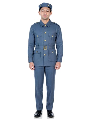 Image of BookMyCostume Premium Fabric Indian Air Force with Whistle Professional Community Helper Fancy Dress Costume - Grey Adults S-M