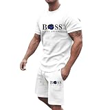 Men's Athletic T-Shirt and Shorts Set 2 Piece Summer Outfits Fashion Tracksuits Casual Set Summer Clothes Sets for Men Sportswear for Gym Running Exercise Fitness(White,M)