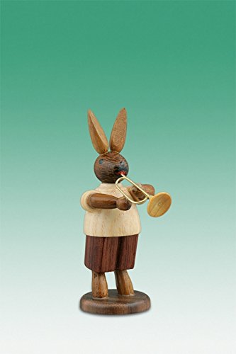 Lapin de Pâques en bois musicien figurine artisanale Erzgebirge 7.5cm