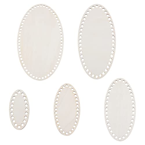 AHANDMAKER 5 Größen Natürliche Ovale Holzkorbböden, DIY Häkelkorb Former Garn Aufbewahrungstasche Zum Stricken Korbflechten Zubehör Und Heimdekoration Handwerk, 10-25x5-15x0.25 cm, Bohrung: 6 mm Cover