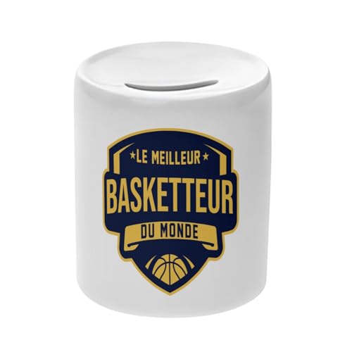 Tirelire Céramique Blanche - Le Meilleur Basketteur du Monde Sport Basket Sportif Basketball - Boîte à Monnaie avec Bouchon Décoration Chambre Imprimé en...
