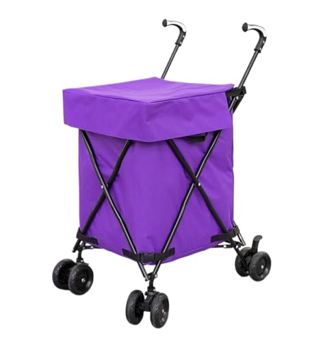 SAGELSHN Ergonómico Carro de la Compra Carrito De Compras con Asa Y Ruedas, Tipo Caja para Jardín, Libros para Profesores Universitarios, 82 litros Carrito del Mercado(Purple)