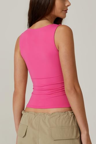 Image of QINSEN Women's Square Neck Sleeveless Double-Layer Tank Tops Basic Tight T Shirts