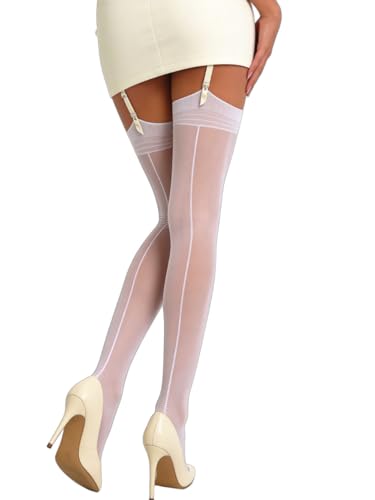 Image of Mila Marutti Women's Seamed Thigh High Stockings | Sheer Pantyhose for Garter Belt | Back Seam Silky Nylons