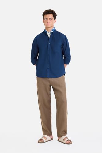 Image of SNITCH Men Casual & Semi-Formal Shirt | Regular Fit Long Sleeve Button-Down Collar Solid Oxford Style | 100% Cotton Breathable Fabric for Office, Date Night