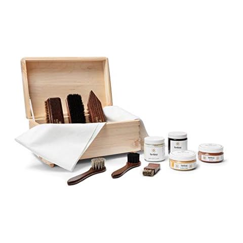 Lettro Box Complete Leather Care Kit, Shoe Care Set for Leather Boots and Shoes, Horsehair Brush Set and Leather Cleaning Kit with Gift Box Cover