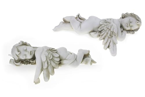 TEMPELWELT® Deko Engel Figur Liegend Schlafend im 2er Set je 13 cm,...