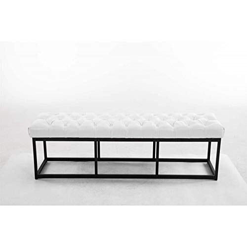 Taburete Pie De Cama Amun En Cuero Sintético | Banco Recibidor Estilo Chesterfield | Banco De Salón con Base De Metal En Negro I Color:, Color:Blanco, Tamaño:150 cm