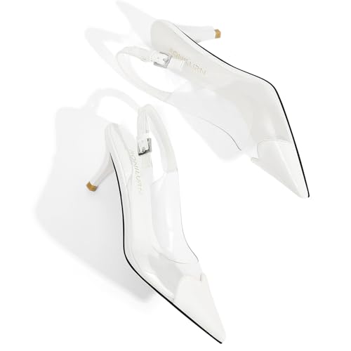 Image of Women's Kitten Heels Clear Slingback Closed Pointed Toe Pumps Low Heel Dress Shoes Sling Back Comfortable Transparent PVC