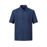 Men's Short Sleeve Guayabera Shirts for Men Button Down Cuban Beach Shirt Tops Big and Tall(Navy,L)