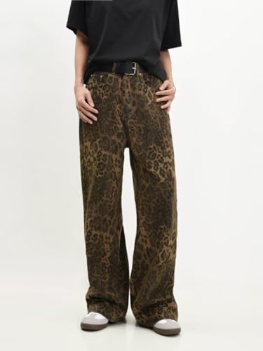 Y2K Leopard Jeans for Women and Men - Baggy Unisex Cheetah Print Straight Leg Denim with Pockets, Casual Streetwear4