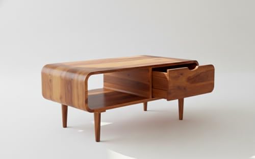 Image of Sheeshsam Wooden Center Coffee Table with Drawer & Shelf - Solid Wooden Coffee Table for Living Room - Tea Table Teapoy Center Piece for Home Sofa Center Table for Living Room (Honey, Scott)