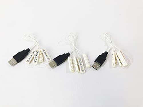3 Pack – 4 White 1x4 Bricks/White LED Down Lights in a Series (Four in One Down Lights), USB Powered – 100% Compatible with Lego Bricks