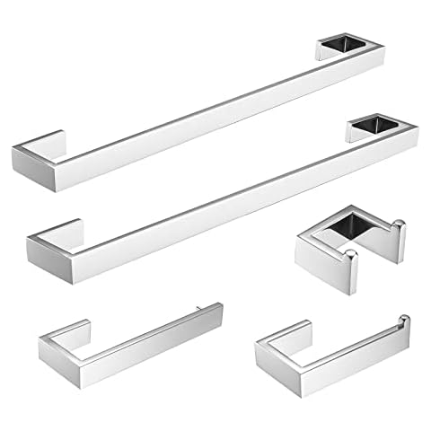 Fapully 5 Piece Bathroom Hardware Accessories Set Stainless Steel Wall Mounted,Chrome Polish Finished Cover