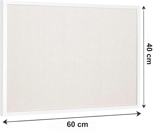 AMKIOKIO Leinen-Pinnwand 40 x 60 cm, Korktafel für die Wand, Weißer Europäischer Rahmenstil, Vision Board, Kork-Pinnwand, Ideal für Schule, Zuhause und Büro