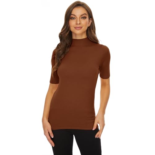 Image of Anbenser Women's Short Sleeve Mock Pullover Sweater Knit Jersey Top Slim Fit