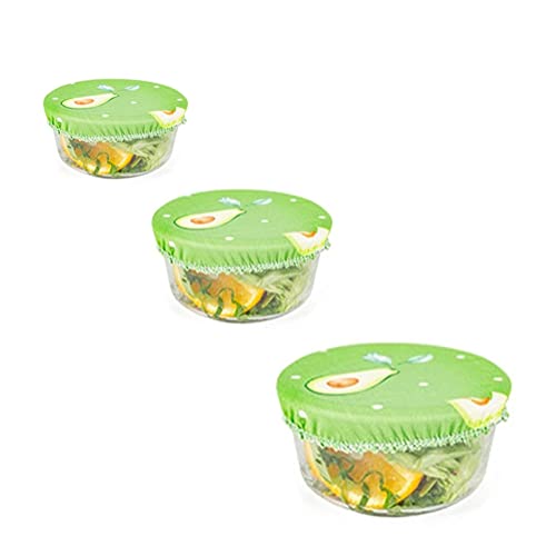 3 Stück wiederverwendbare Stoff-Schüsselabdeckungen, elastische Abdeckungen für Lebensmittelaufbewahrung, dehnbare Staubschutzhülle für Salatschüssel, Küche, Aufbewahrungsbehälter (Avocado) Cover