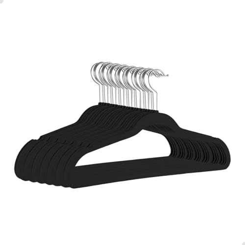 Kit 30 Cabides de Veludo 360° Antideslizante Para Roupas (Preto)