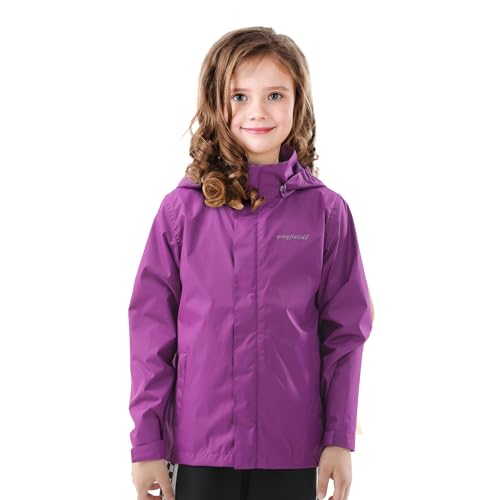 Image of YINGJIELIDE Boys Girls Waterproof Rain Jackets Kids Easy to Fold Windbreaker Lightweight Outdoor Hooded Raincoat