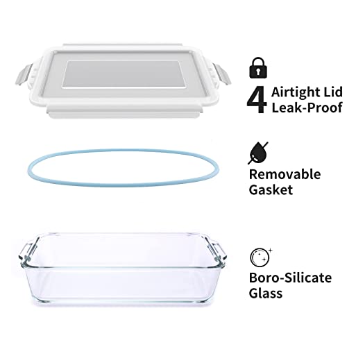 Luvan Glass Baking Dish, 2.3 Qt Rectangular Baking Dish And 2 Pack Glass Food Storage Container With Airtight Lid,Freezer Oven Safe Glass Bakeware, Easy Grab(3Pc（Bakeware+Containers ）) #TOP2