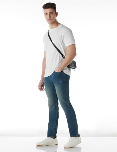 Image of INKD Men's Regular Fit Jeans - Mid-Rise | Cotton Blend | Classic Styling | Contrast Stitch | Stretchable Fabric | Classic 5 Pocket Styling (Available in Plus Sizes)
