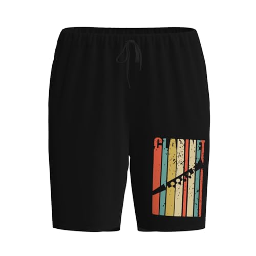 Vintage Clarinets Silhouette Pajama Shorts for Men, Men's Pajama Bottoms, Sleepwear for Summer2