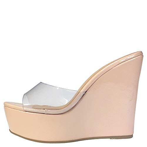 Image of BAMBOO Women's Clear Band Platform Wedge Slide