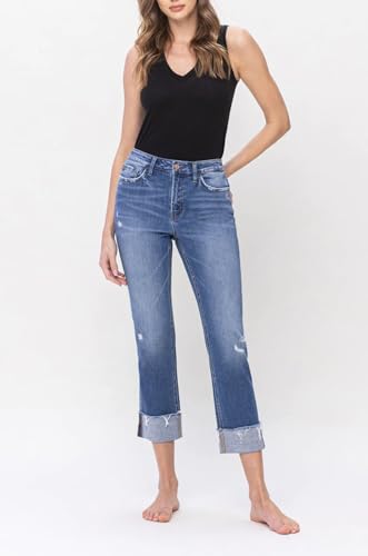 Flying Monkey - High Rise Regular Straight with Cuffs Jeans - F51453