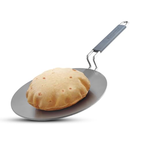 Image of BERGNER Tri-Ply Argent Ceramica 28cm Roti Tawa with Ceramic Coating, Non-Stick Large Roti Tawa with Stay Cool Handle, PFOA Free, Durable, Food Safe, Even and Faster Heating - Induction Compatible