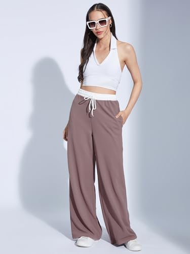 Image of Selvia Women's High Rise Solid Lycra Full Elastic Regular Fit Straight Trouser