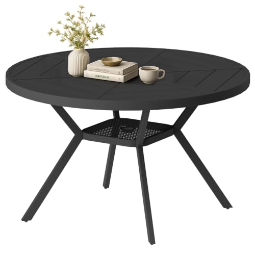 Redpick 48 Outdoor Patio Table Dining Table All Weather Metal Round Patio Dining Table with Adjustable Umbrella Hole Patio Furniture for Lawn Garden Backyard, Black