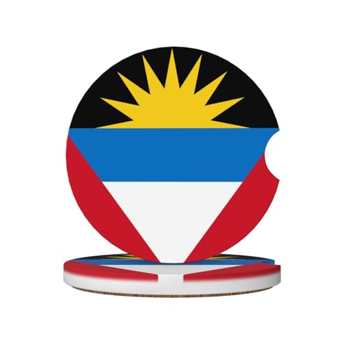 Lot de 2 Dessous de Verre antidérapants en céramique avec Encoche pour Porte-gobelets, Motif Drapeau d'Antigua-et-Barbuda, Accessoires pour Voiture