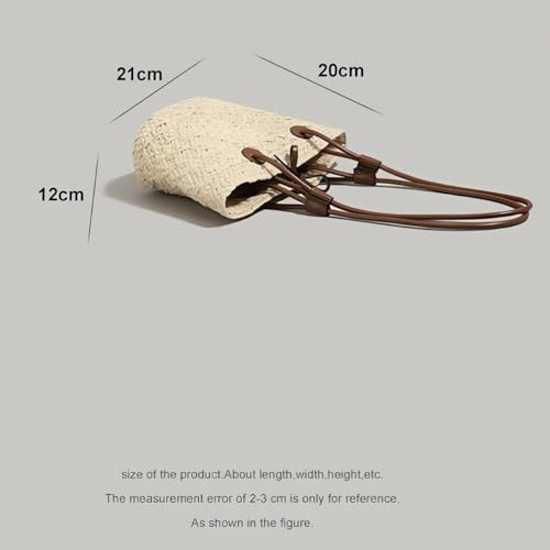 Image of Small Straw Basket Handbag for Women PU Leather handle Handmade Woven Summer Beach Shoulder Bag