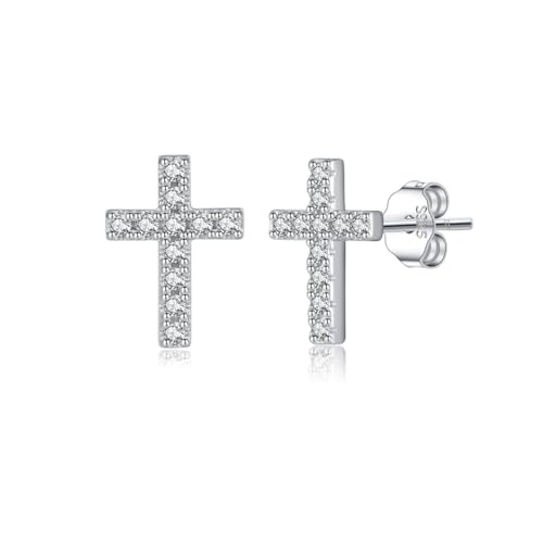 SLUYNZ Solid 925 Sterling Silver Cross Earrings Stud for Women Teens Small CZ Stud Earrings