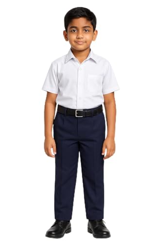 Image of White Cotton Trousers for Kids, Regular Fit
