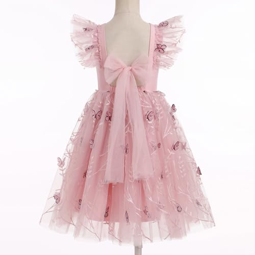 IKADEX Kids Girls Flutter Sleeve Embroidery Tulle Dress Wedding Birthday Party Dresses3