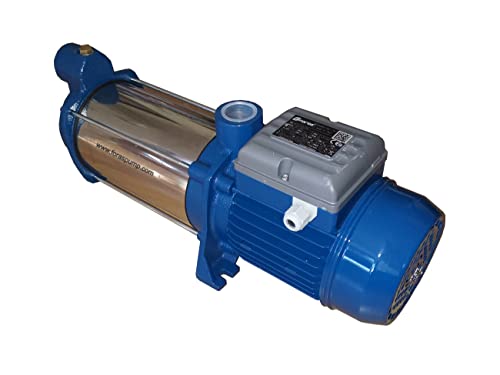 FORAS selbstansaugende mehrstufige Pumpe aus Edelstahl MON120/5A, Dauerbetrieb, 230V, 0.88 kW, Förderleistung 80L/min, Druck 56 m, Blau, 475x180x175 mm; 16 Kilogramm